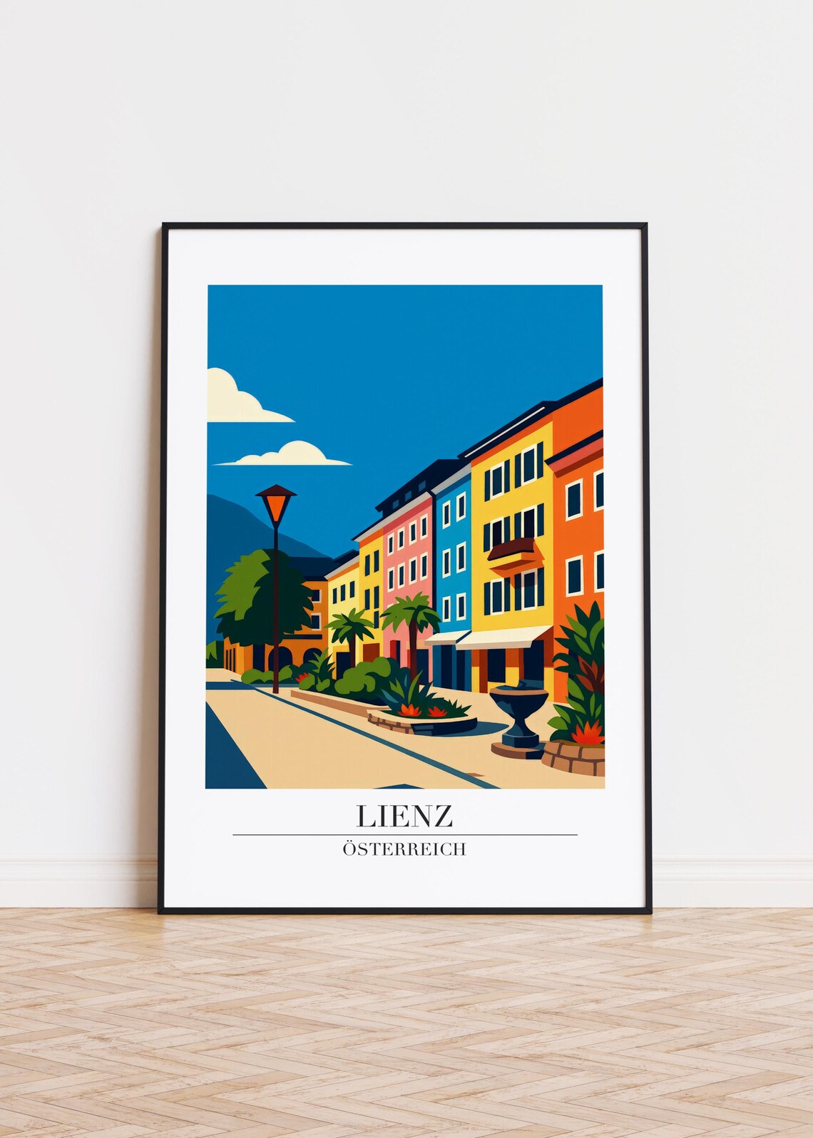 Lienz Austria Colorful Street Fountain Sunny Plaza Travel Poster