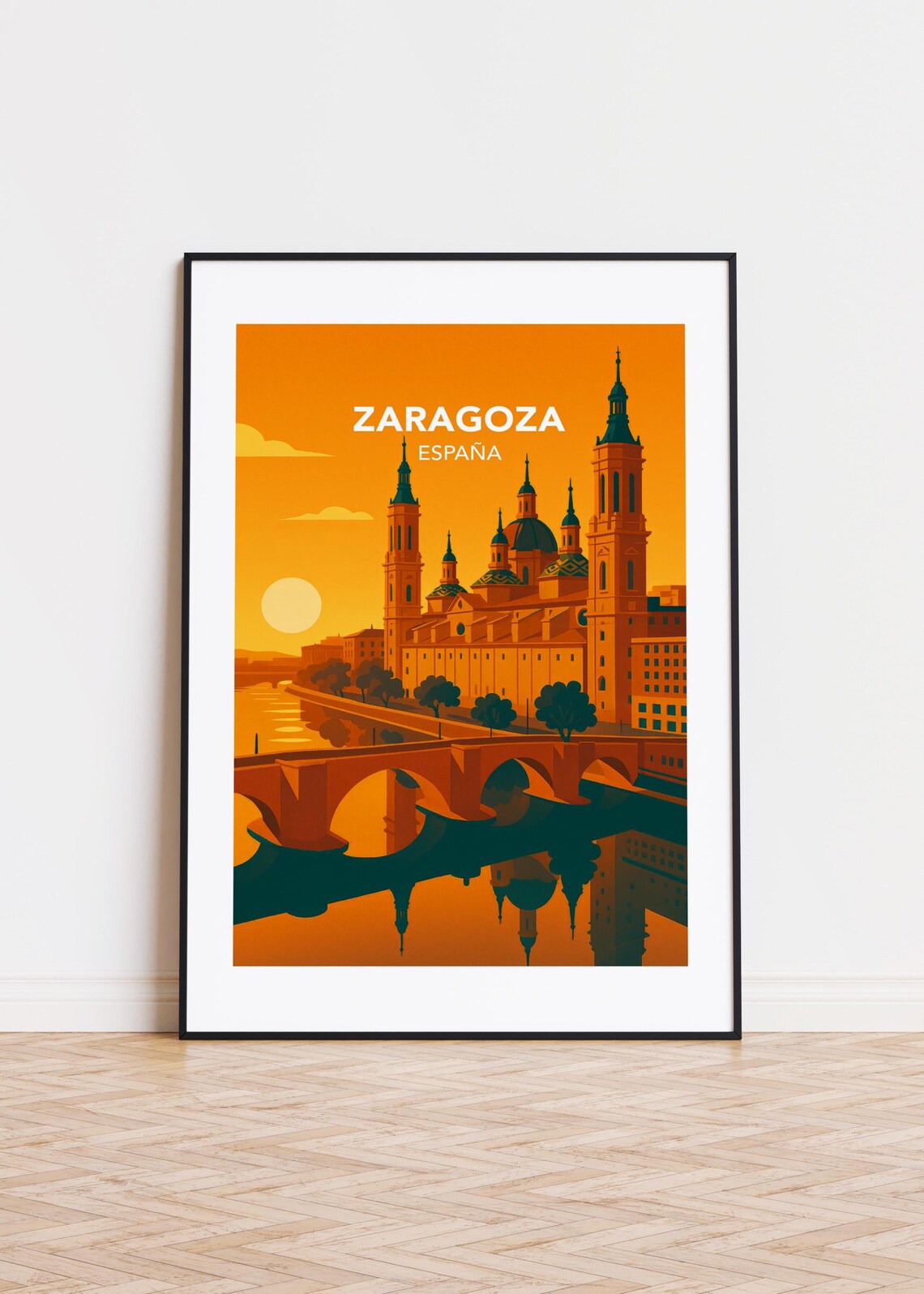 Zaragoza Spain City Skyline Poster Print