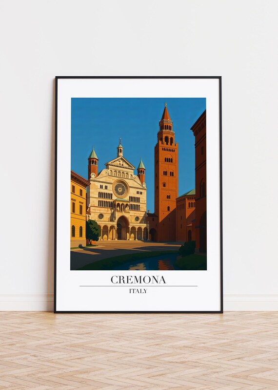 Cremona Italy Cathedral Bell Tower Modern Travel Poster Italian Artwork