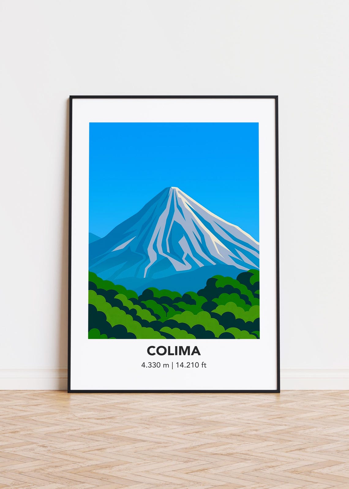 Colima Volcano Mexico Minimalist Illustration Travel Art Poster