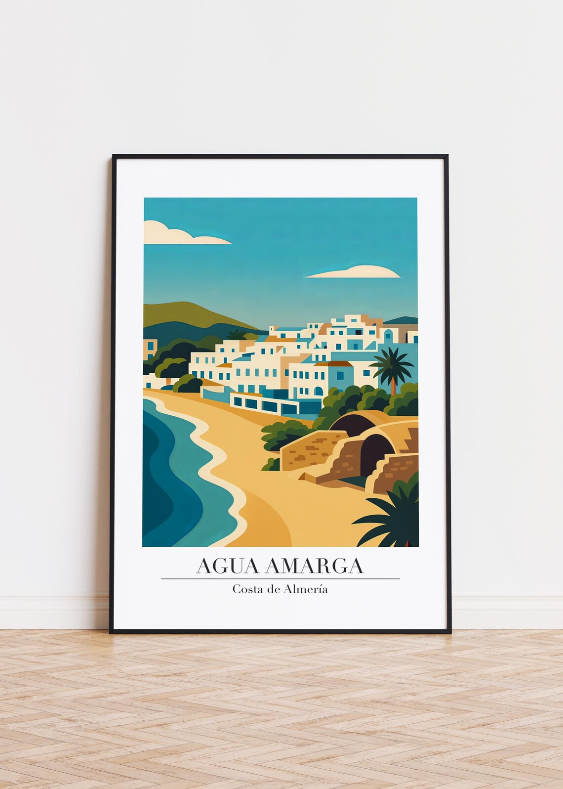 Agua Amarga Costa de Almeria Whitewashed Beach Town Spain Travel Poster
