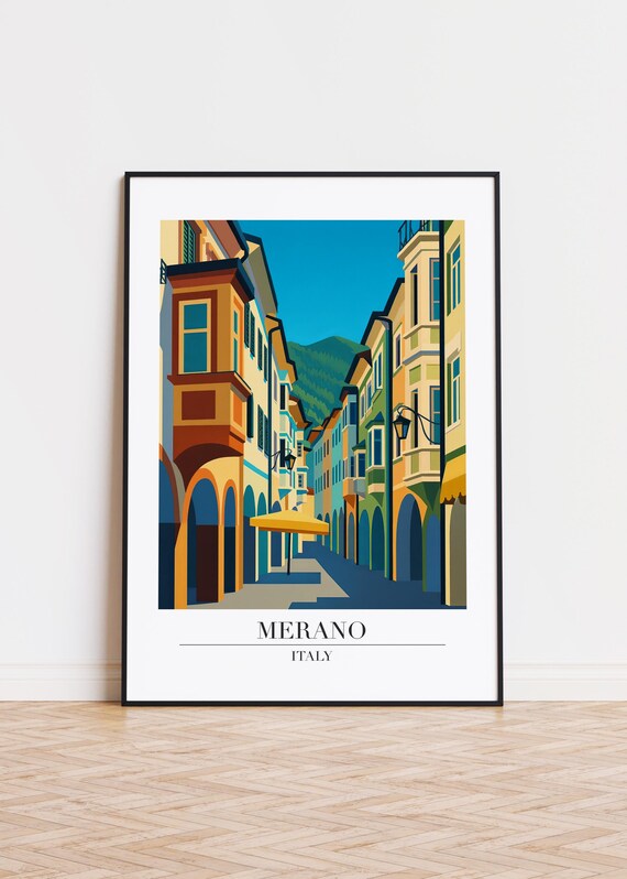 Merano Italy Alpine Old Town Street Retro Travel Illustration Poster