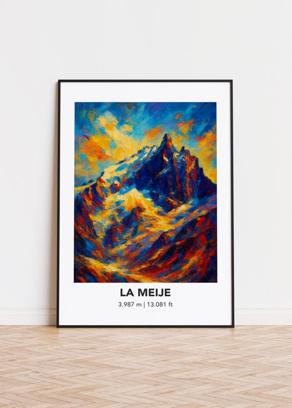 La Meije Poster Mountain Print Modern Oil Painting Style Art