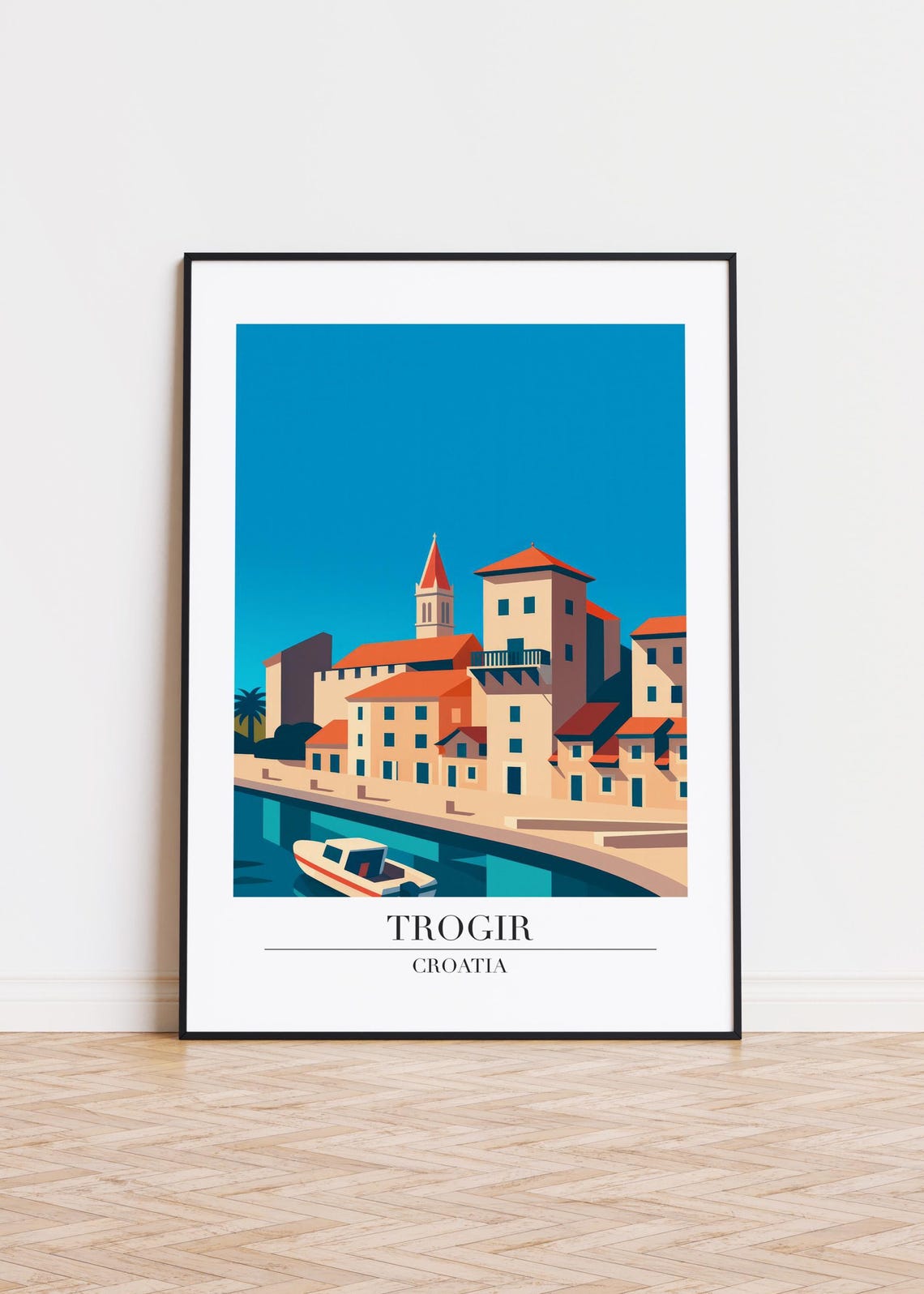 Trogir Croatia Waterfront Promenade Boat Old Town Travel Poster