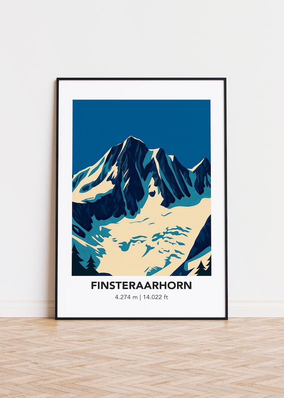 Finsteraarhorn Mountain Art Print Swiss Alps Illustration