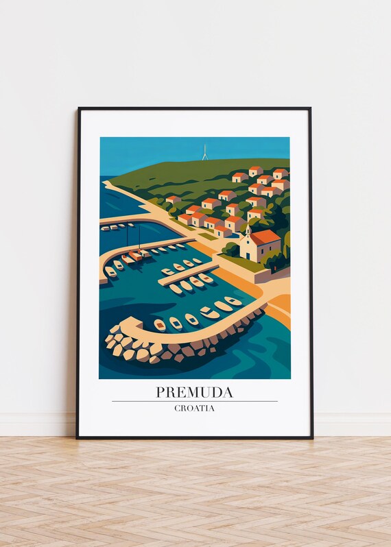 Premuda Croatia Aerial Marina Harbor Boats Island Travel Poster