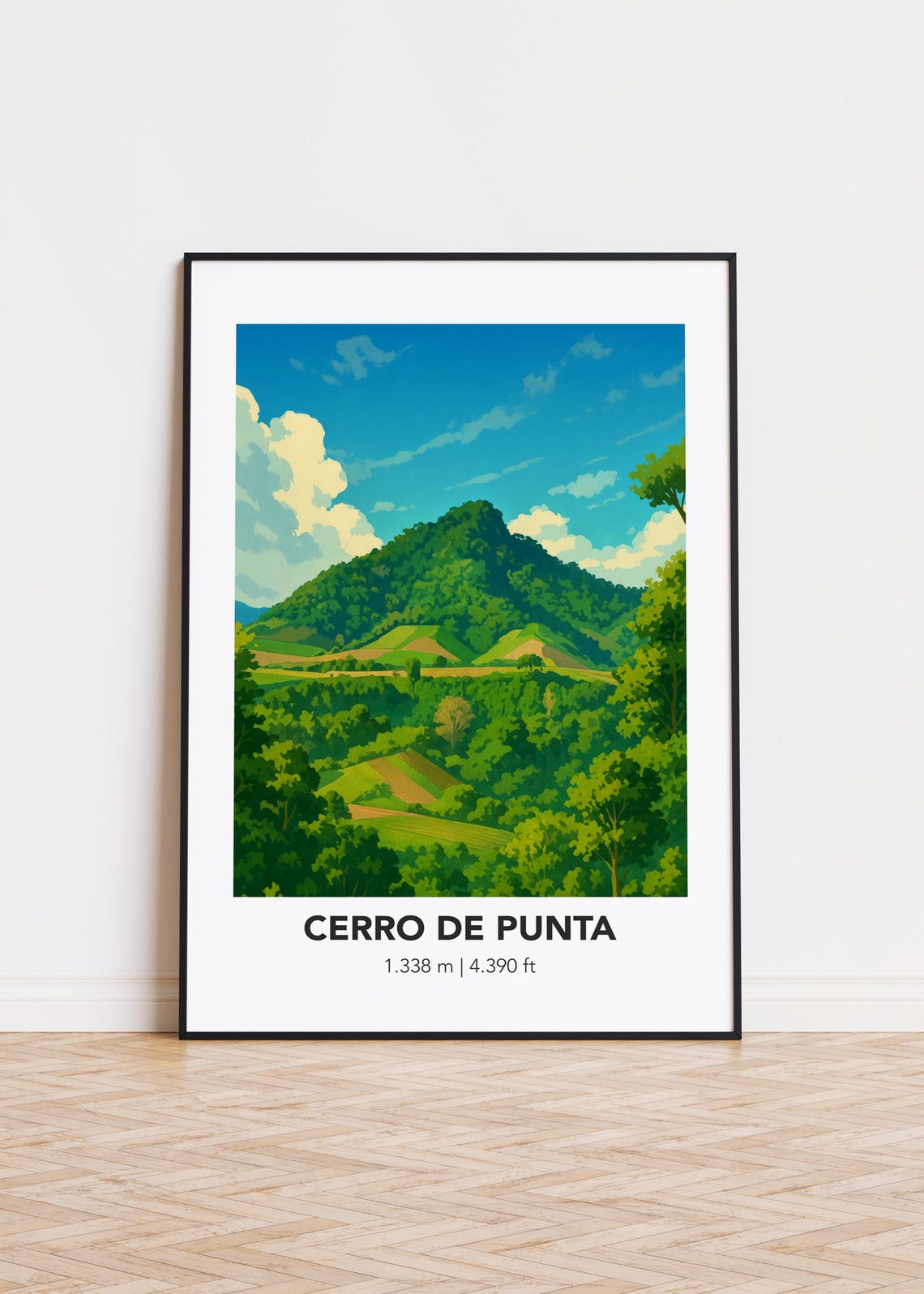 Cerro de Punta Puerto Rico Lush Green Peak Tropical Art Poster