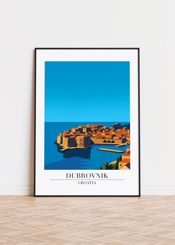 Dubrovnik Cityscape Poster, Modern Croatia Art Print