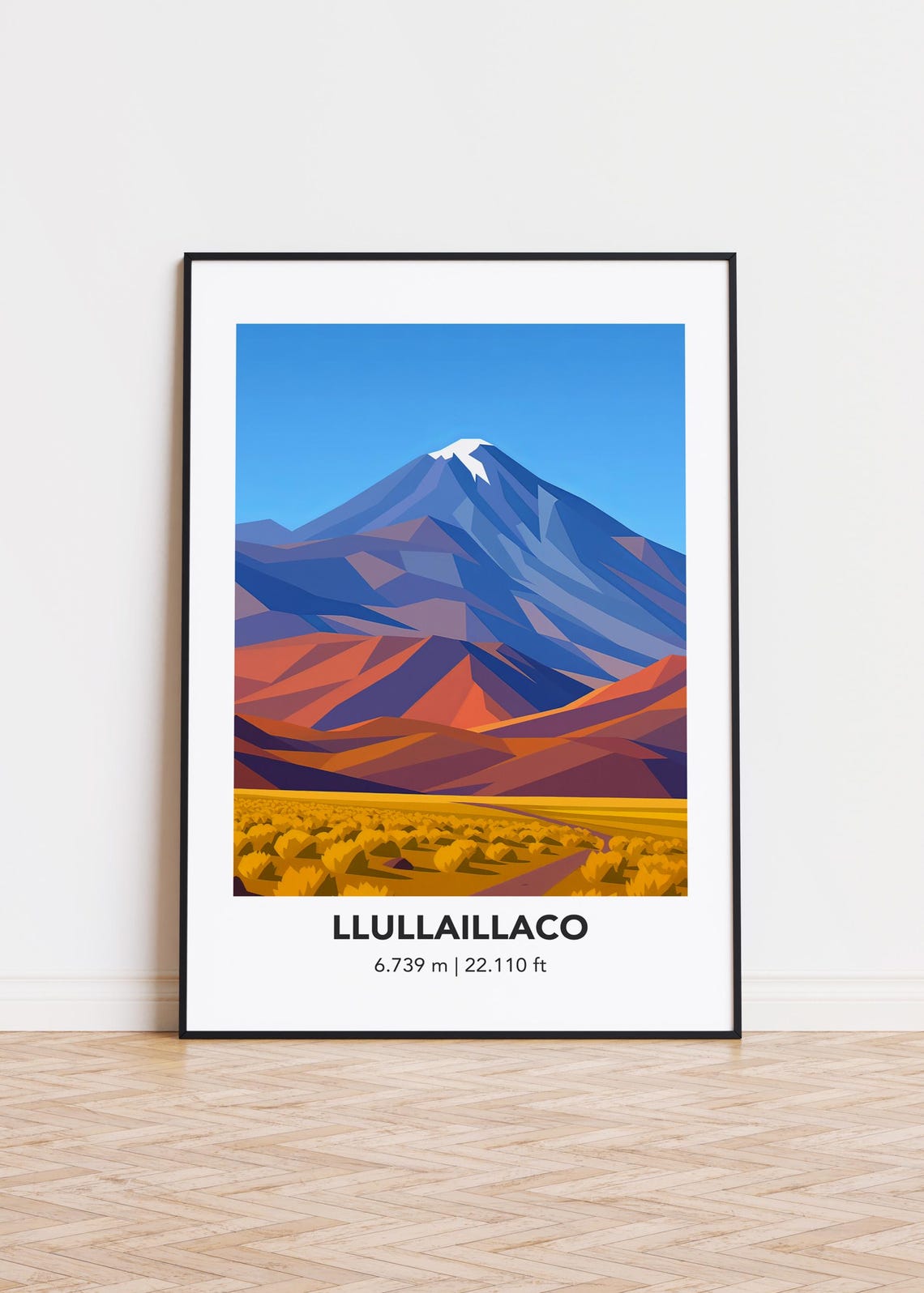 Llullaillaco 6.739 m Peak Red Desert Dunes Geometric Mountain Poster