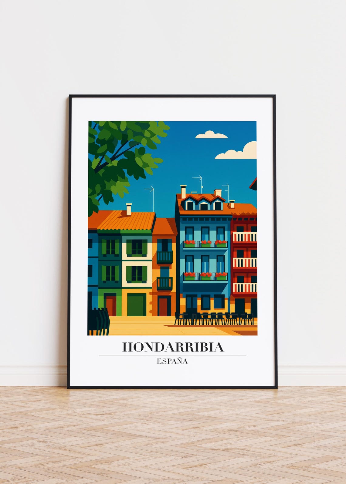 Hondarribia Spain Colorful Old Town Facades Street Scene Poster