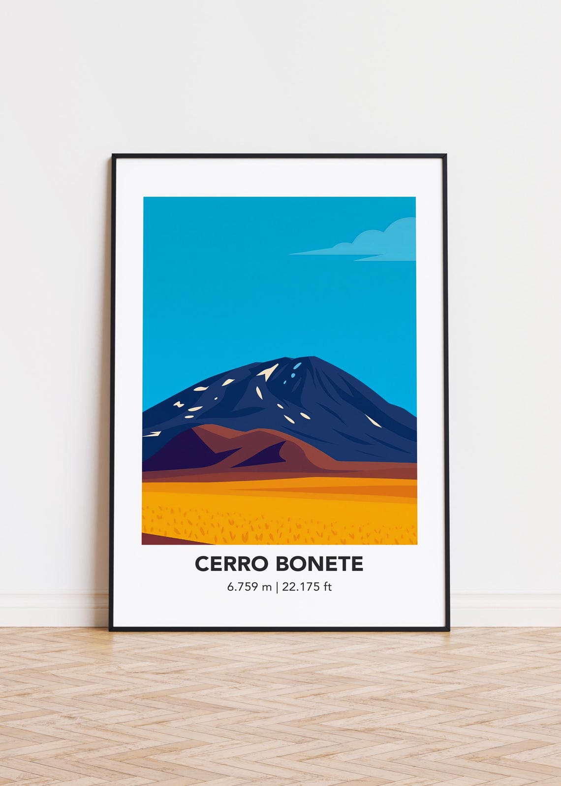 Cerro Bonete 6.759 m Peak Desert Sunset Geometric Mountain Poster