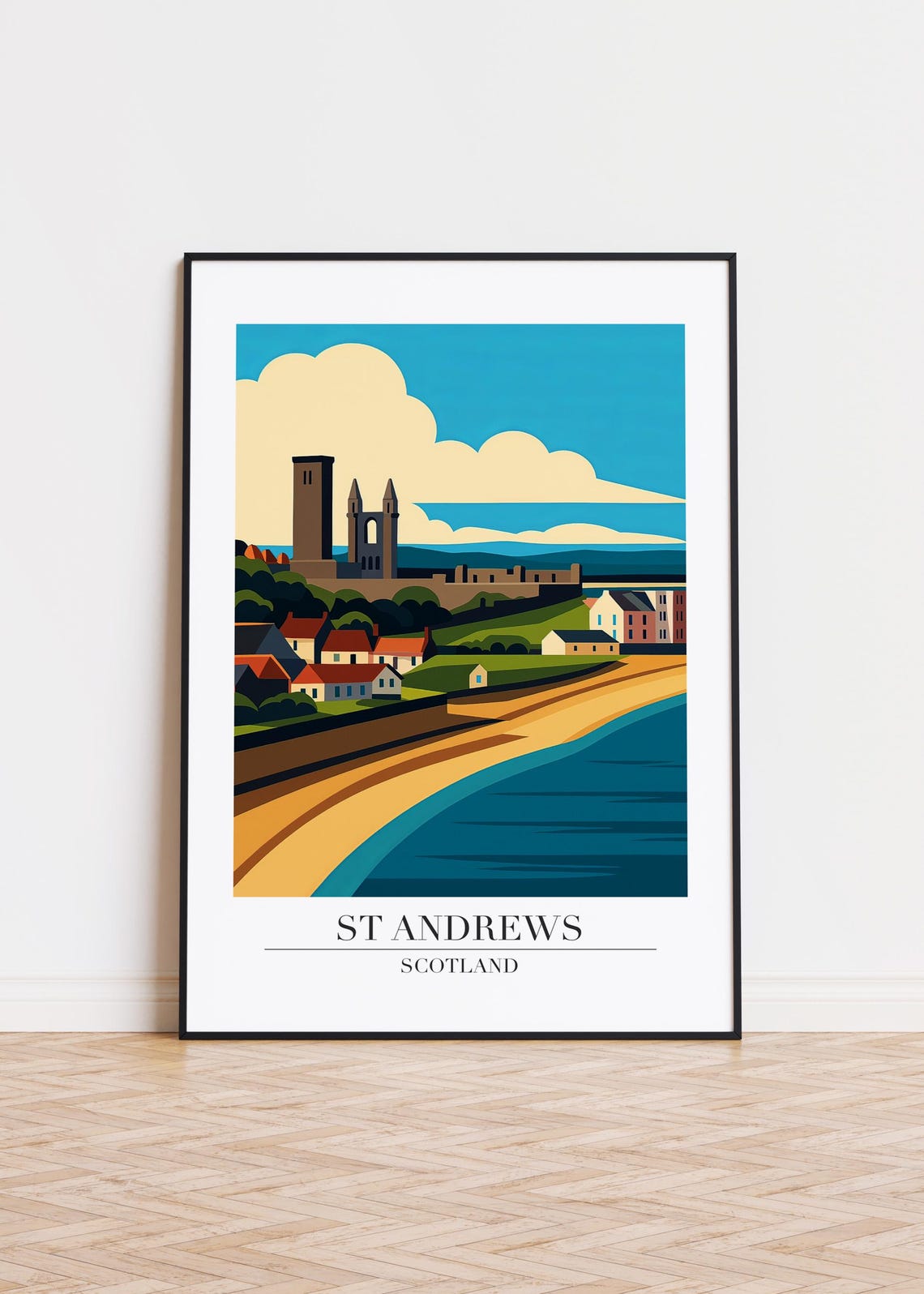 St Andrews Scotland Golden Beach Curve Cathedral View Travel Poster