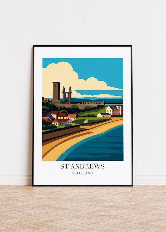 St Andrews Scotland Golden Beach Curve Cathedral View Travel Poster
