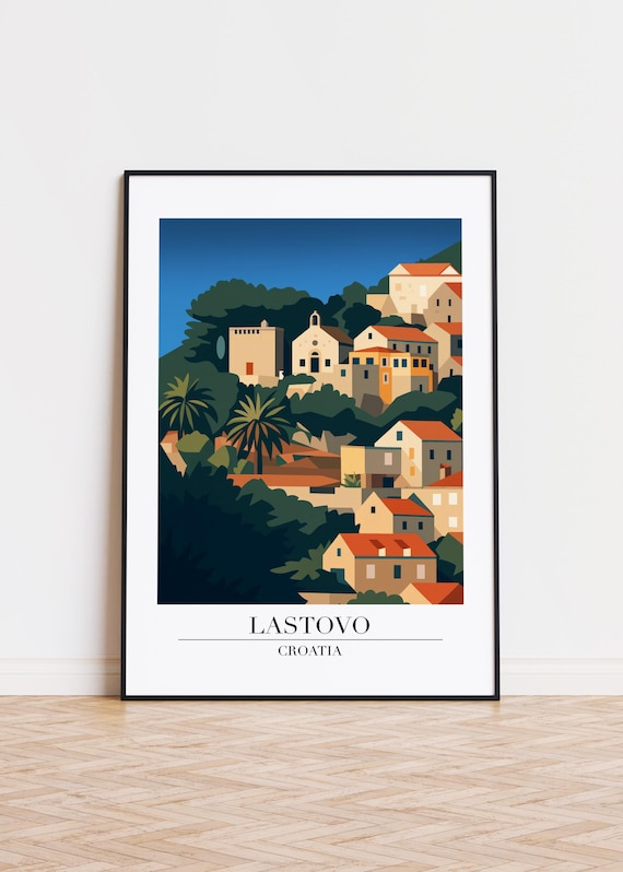 Lastovo Croatia Poster Sunlit Hillside Town With Palms and Sea