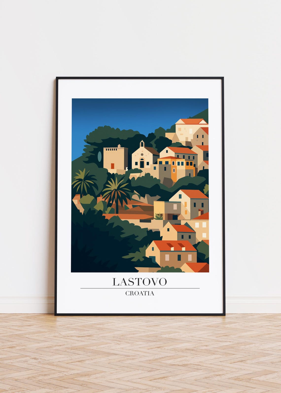 Lastovo Croatia Poster Sunlit Hillside Town With Palms and Sea