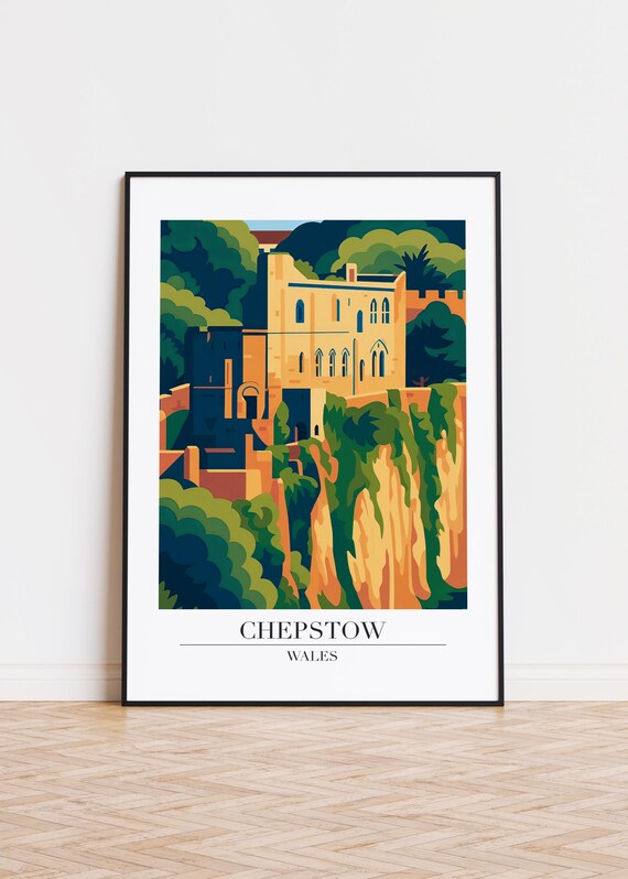 Chepstow Wales Castle Cliffs Dramatic Scenic Vintage Travel Poster