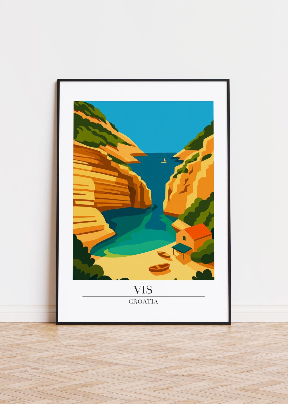 Vis Croatia Secret Cove Poster Golden Cliffs and Turquoise Sea