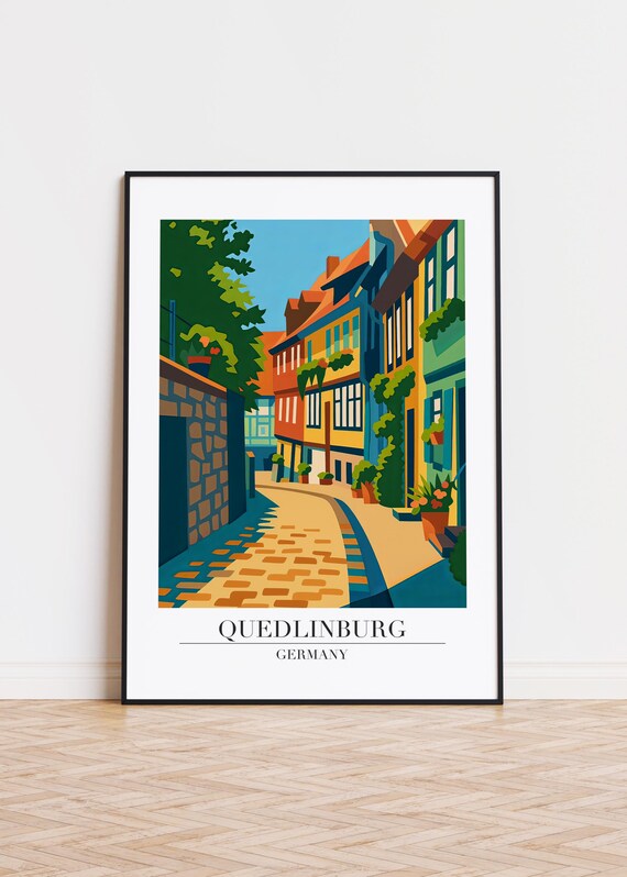 Quedlinburg Germany Old Town Cobblestone Alley Vintage Travel Poster