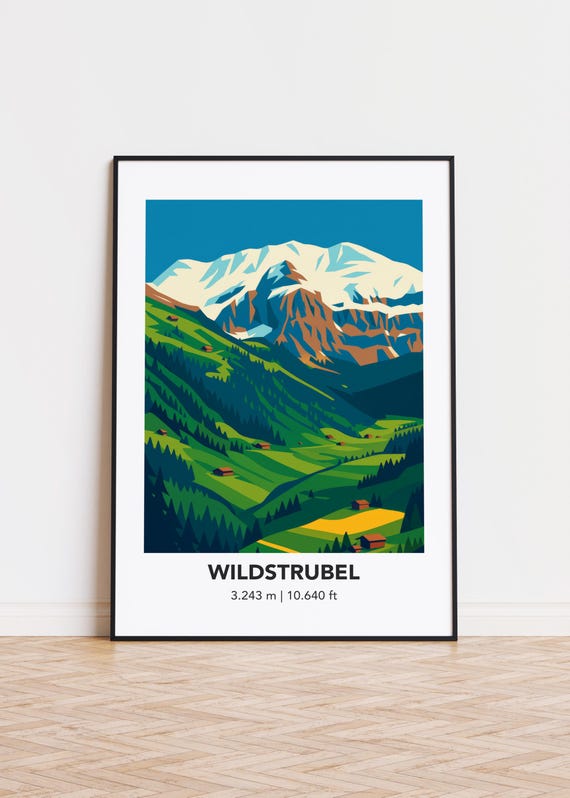 Wildstrubel Mountain Poster Print, Illustration Art
