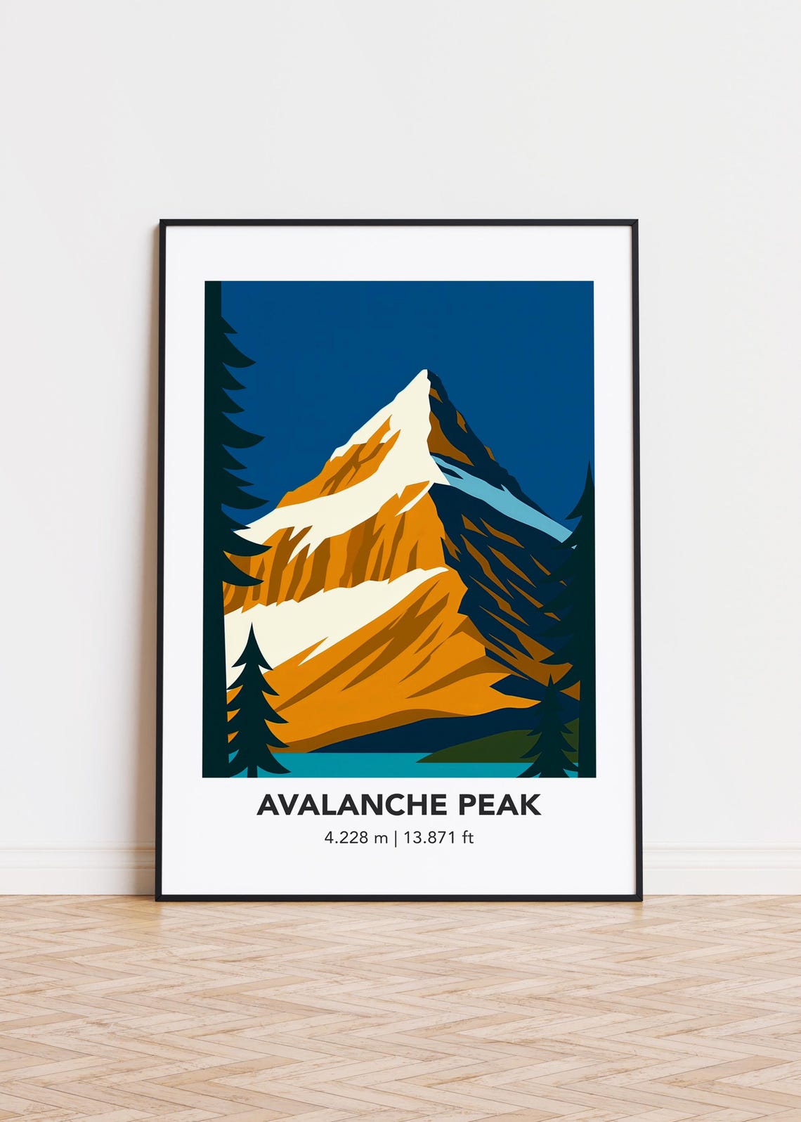 Avalanche Peak Snow Orange Mountain Pines Bold Travel Poster