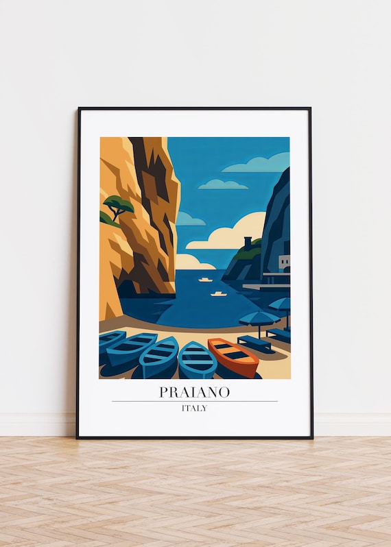 Praiano Italy Poster Coastal Illustration Art Print