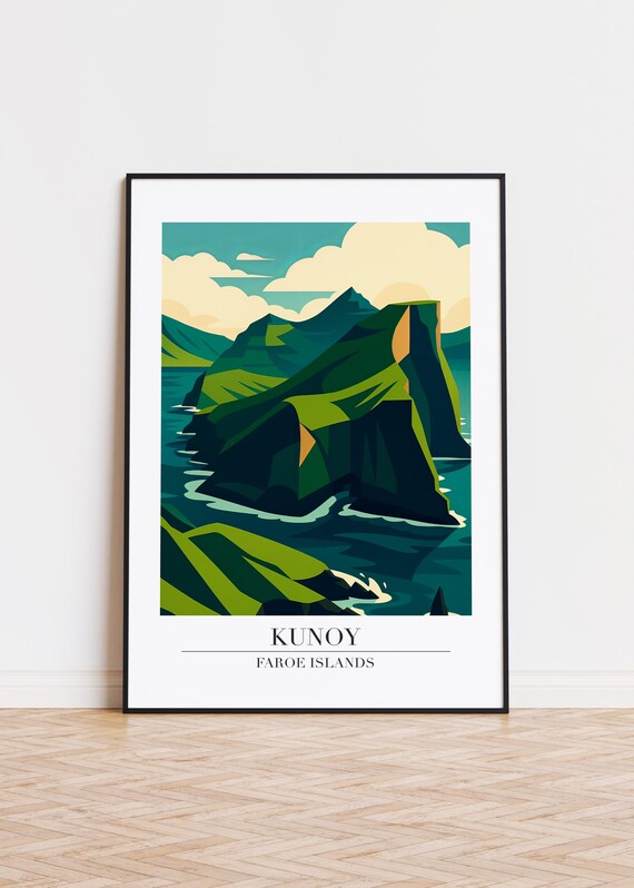 Kunoy Faroe Islands Minimalist Travel Poster