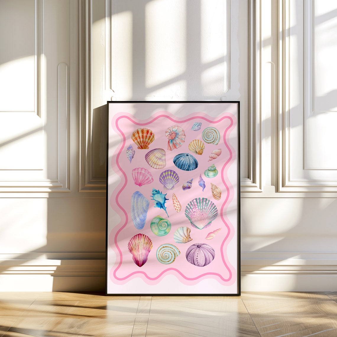 Seashell Art Surf Poster Ocean Coral Preppy Dorm Decor College Girls Beach House Coconut Girl Beachy Room Decor Coastal Cowgirl Decor