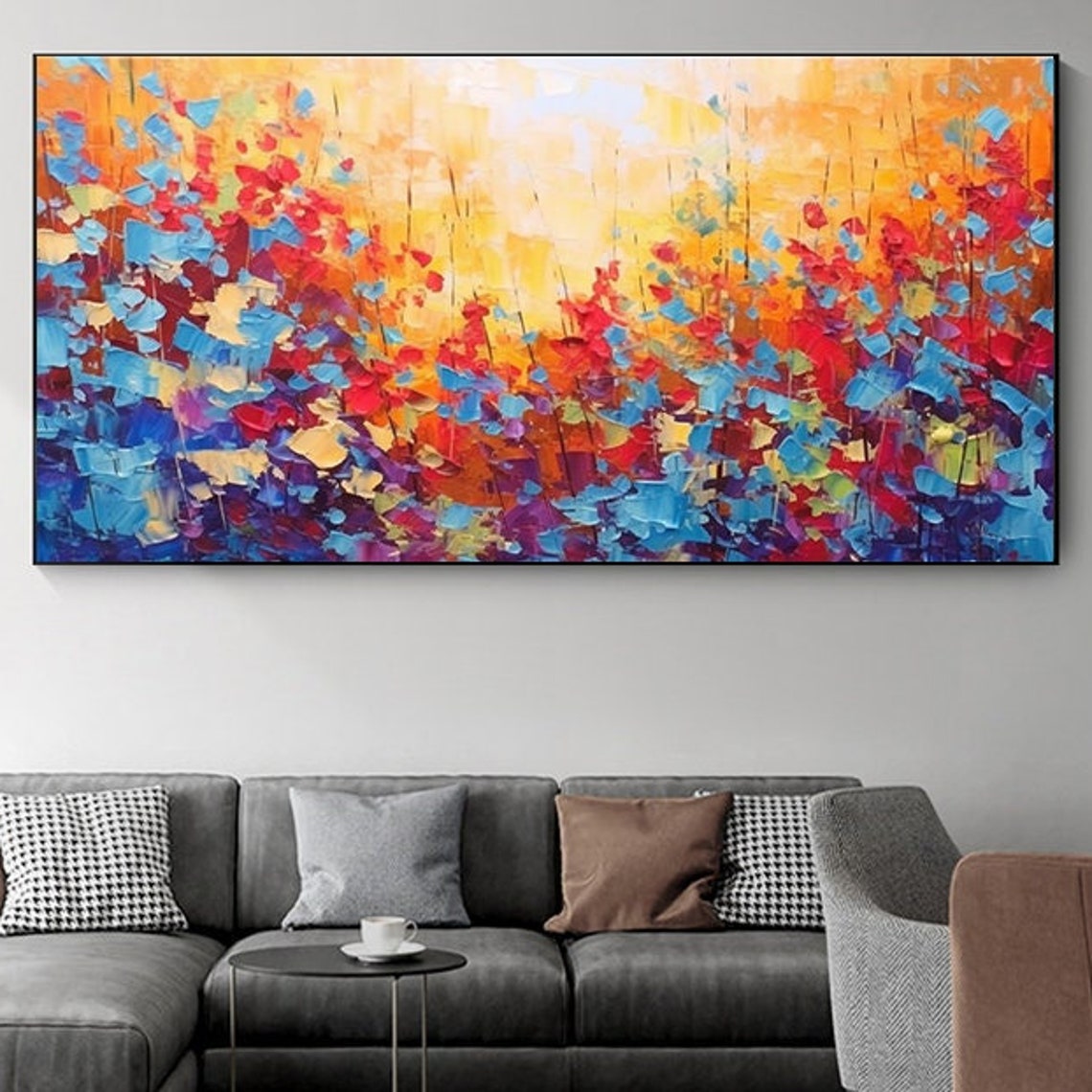 Red Blue Painting For Living Room Colorful Abstract Oil Painting Large Contemporary Wall Art Impasto Heavy Texture Art Spiritual Decor