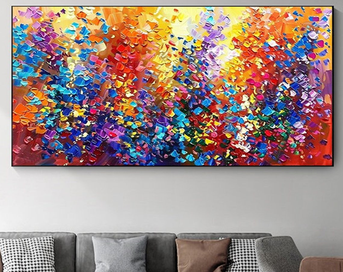 Large Contemporary Wall Art Colorful Abstract Oil Painting Red Blue Painting For Living Room Impasto Heavy Texture Art Spiritual Decor