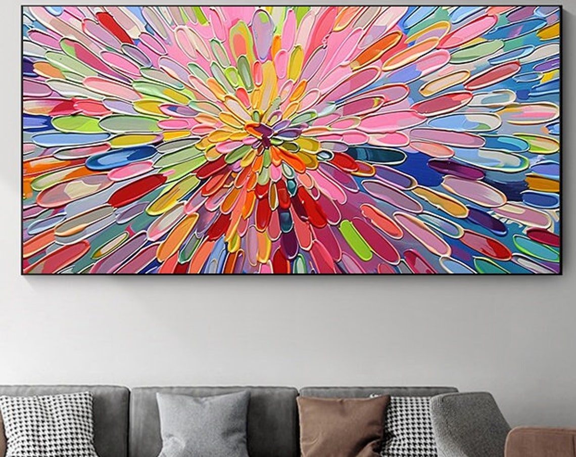 Rainbow Bloom Burst Multicolor Flower Mandala Abstract Art Poster