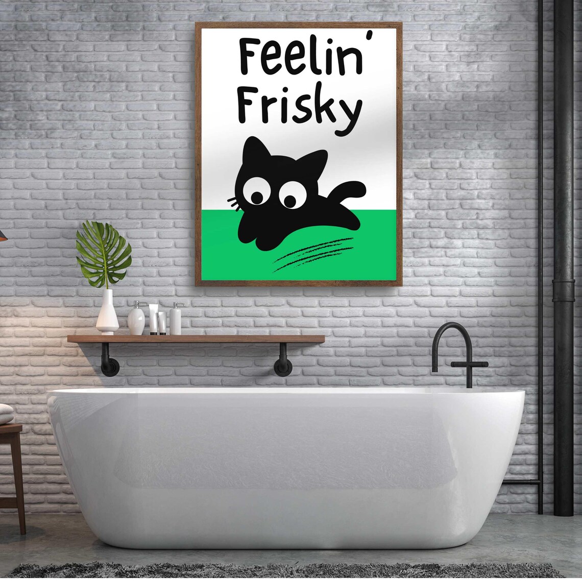Feelin Frisky Pouncing Black Cat Funny Bathroom Quote Poster - Image 2