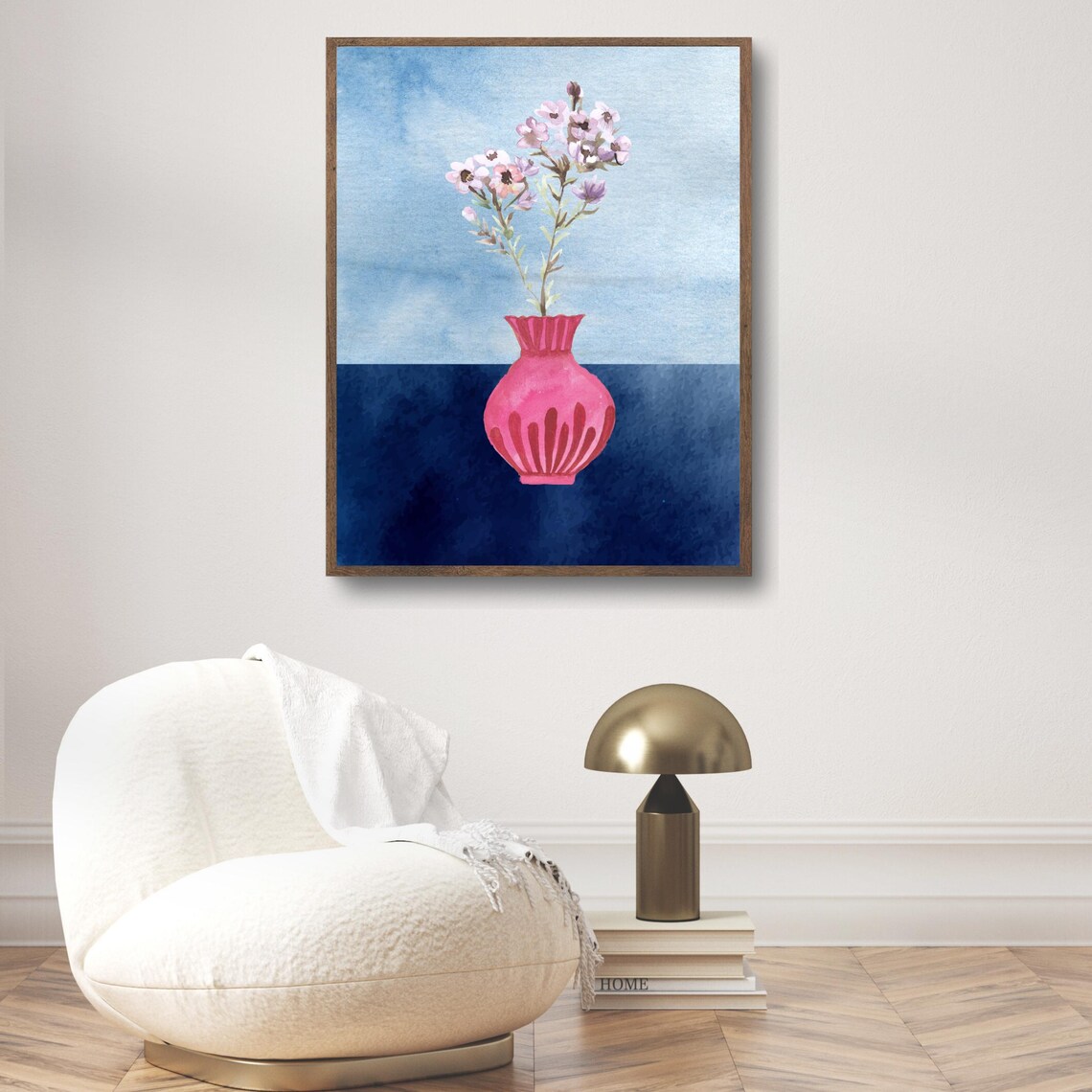 Pink Vase Floral Watercolor, Boho Botanical Poster - Image 3