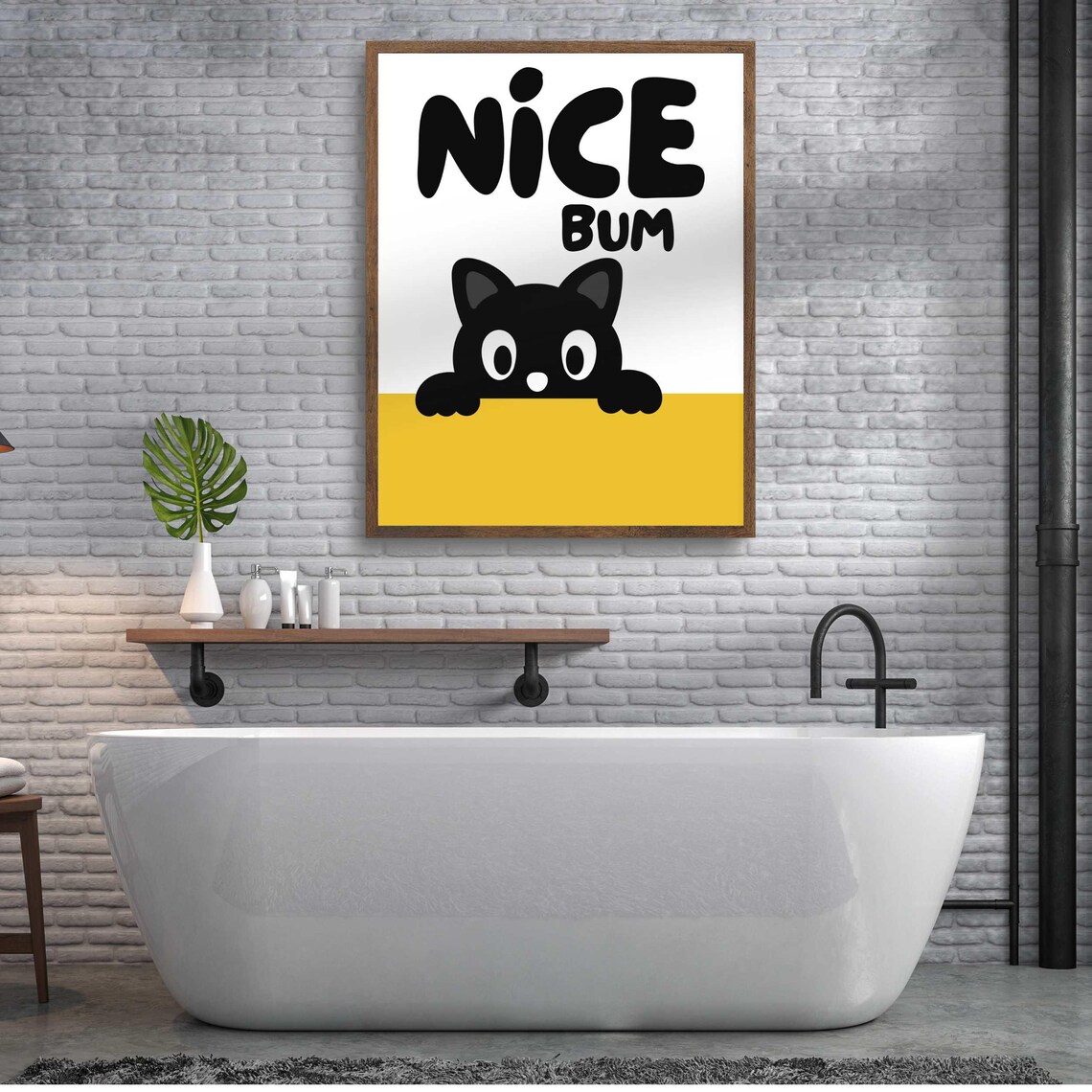 Nice Bum Peeking Black Cat With Yellow Band Funny Cat Poster - Image 2