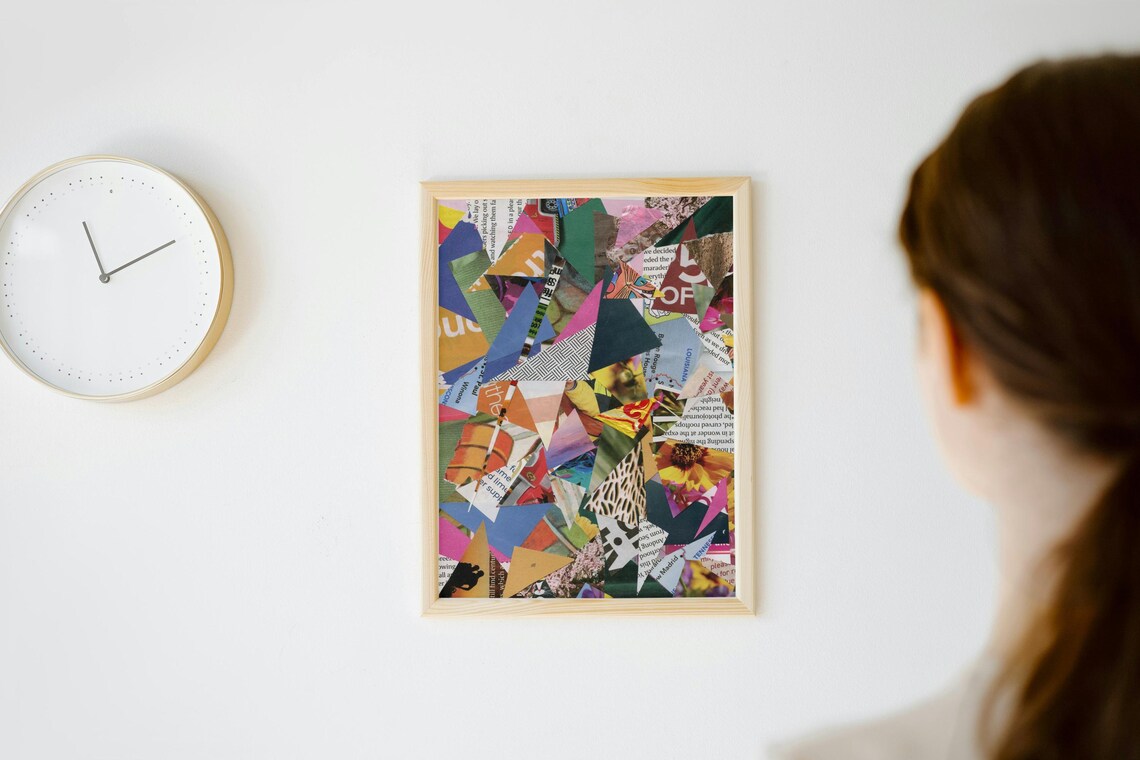 Abstract Collage, Colorful Geometric Mixed Media - Image 3
