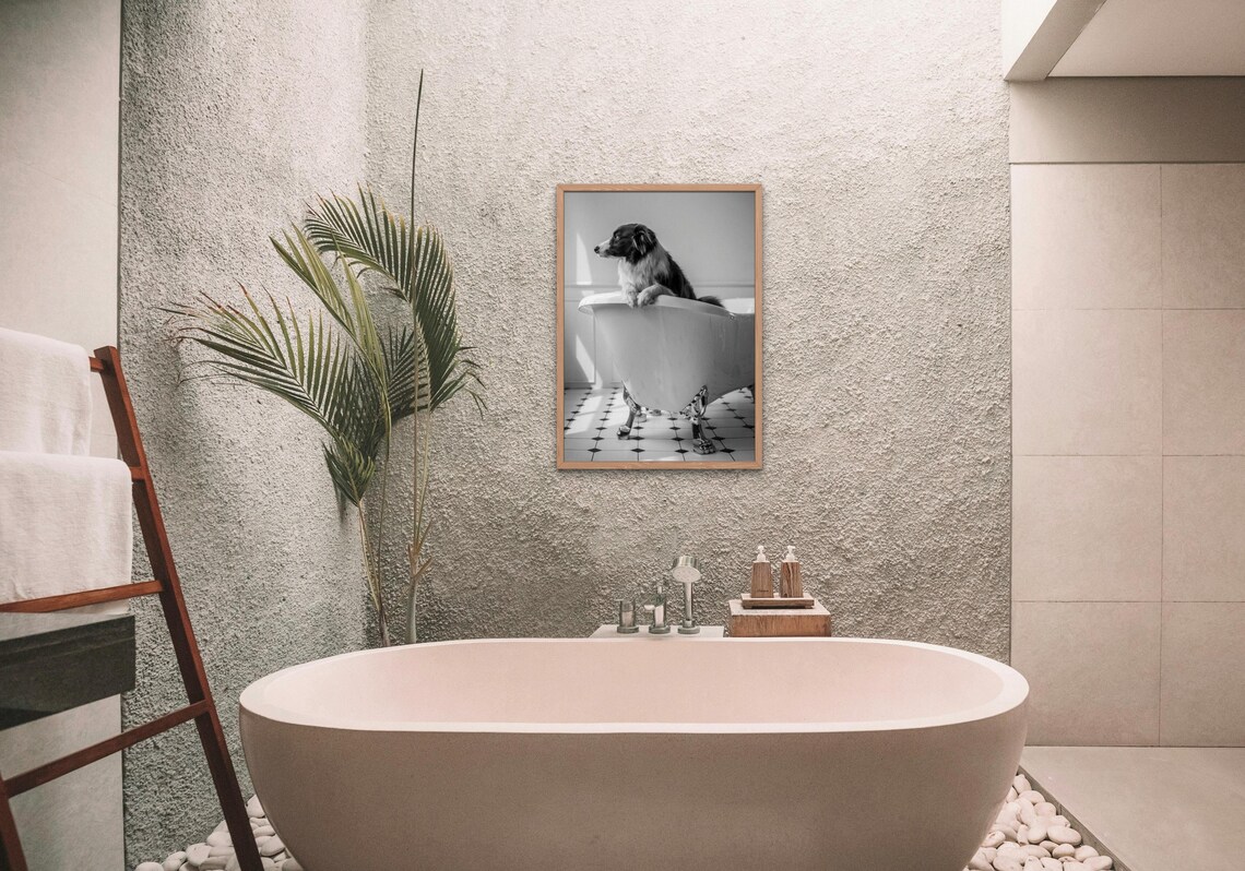 Dog in Vintage Bathtub, Black and White Photography - Image 2