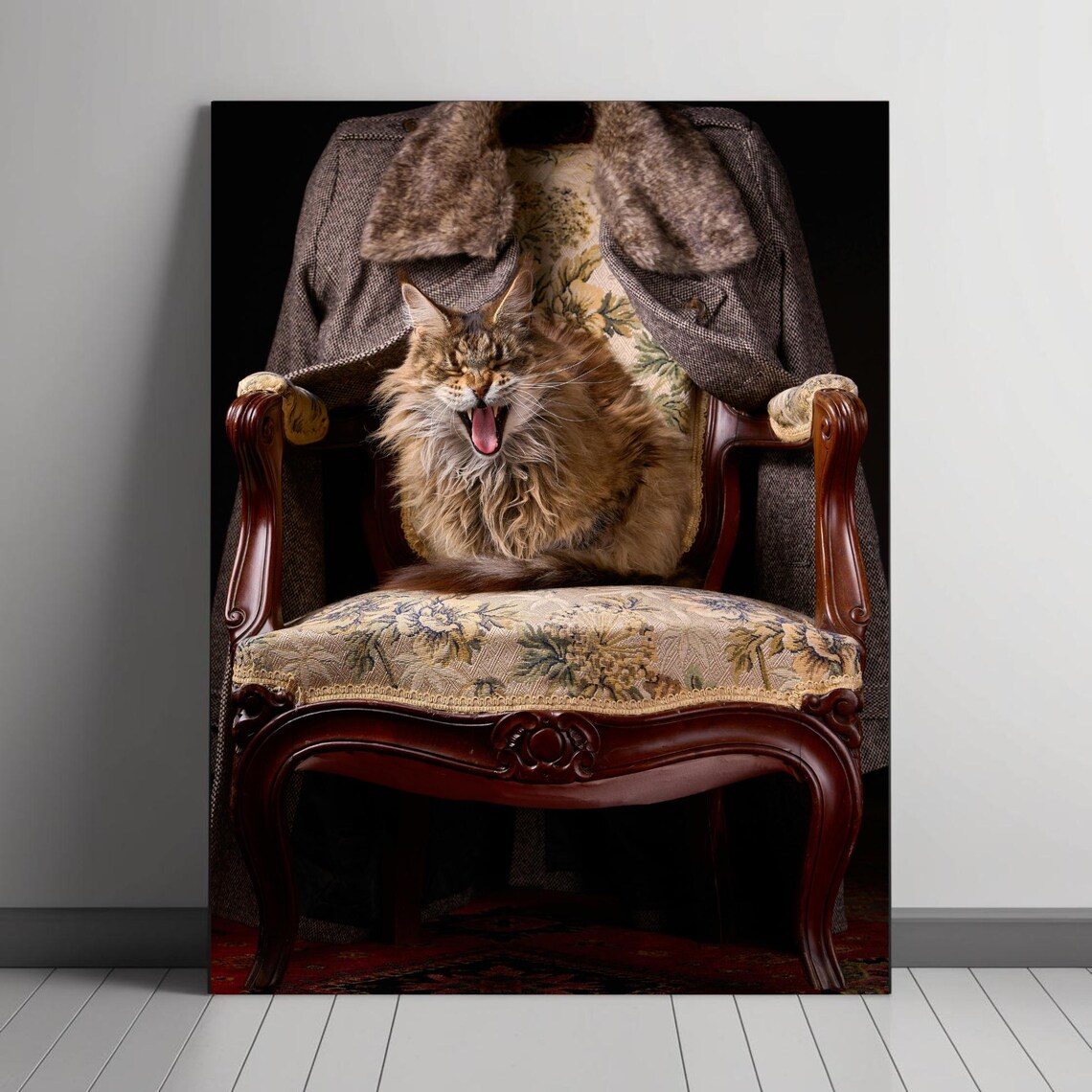 Regal Cat Portrait, Vintage Armchair Art Print