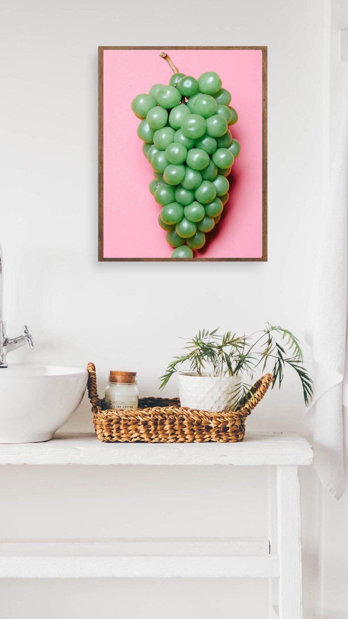 Green Grapes On Pink Background, Kitchen Decor - Image 2