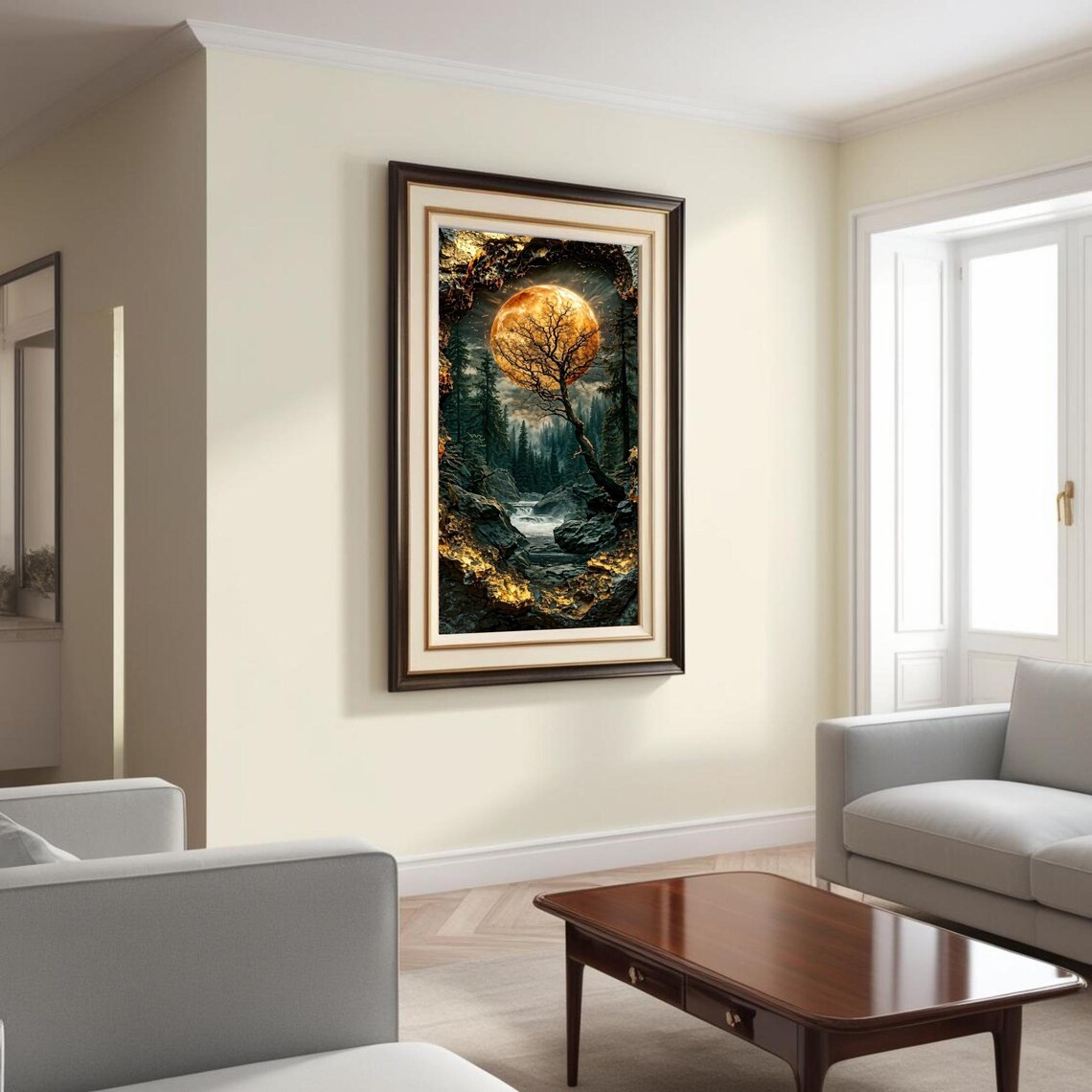 Mystical Forest, Glowing Moon and Tree Fantasy - Image 2
