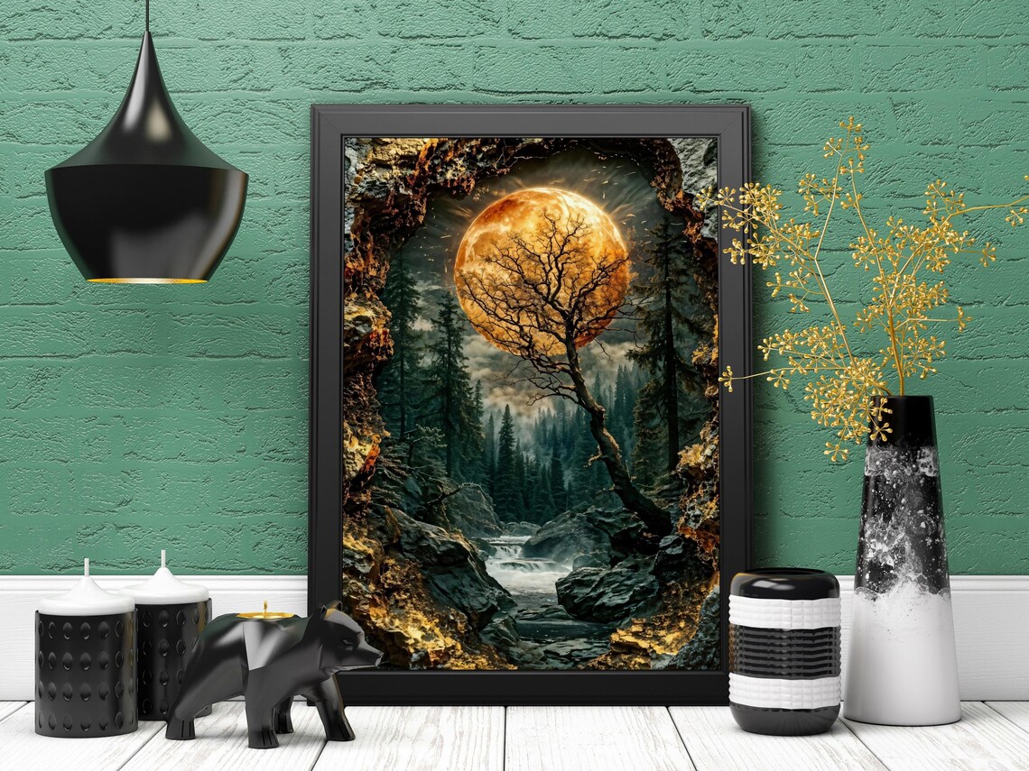 Mystical Forest, Glowing Moon and Tree Fantasy - Image 5