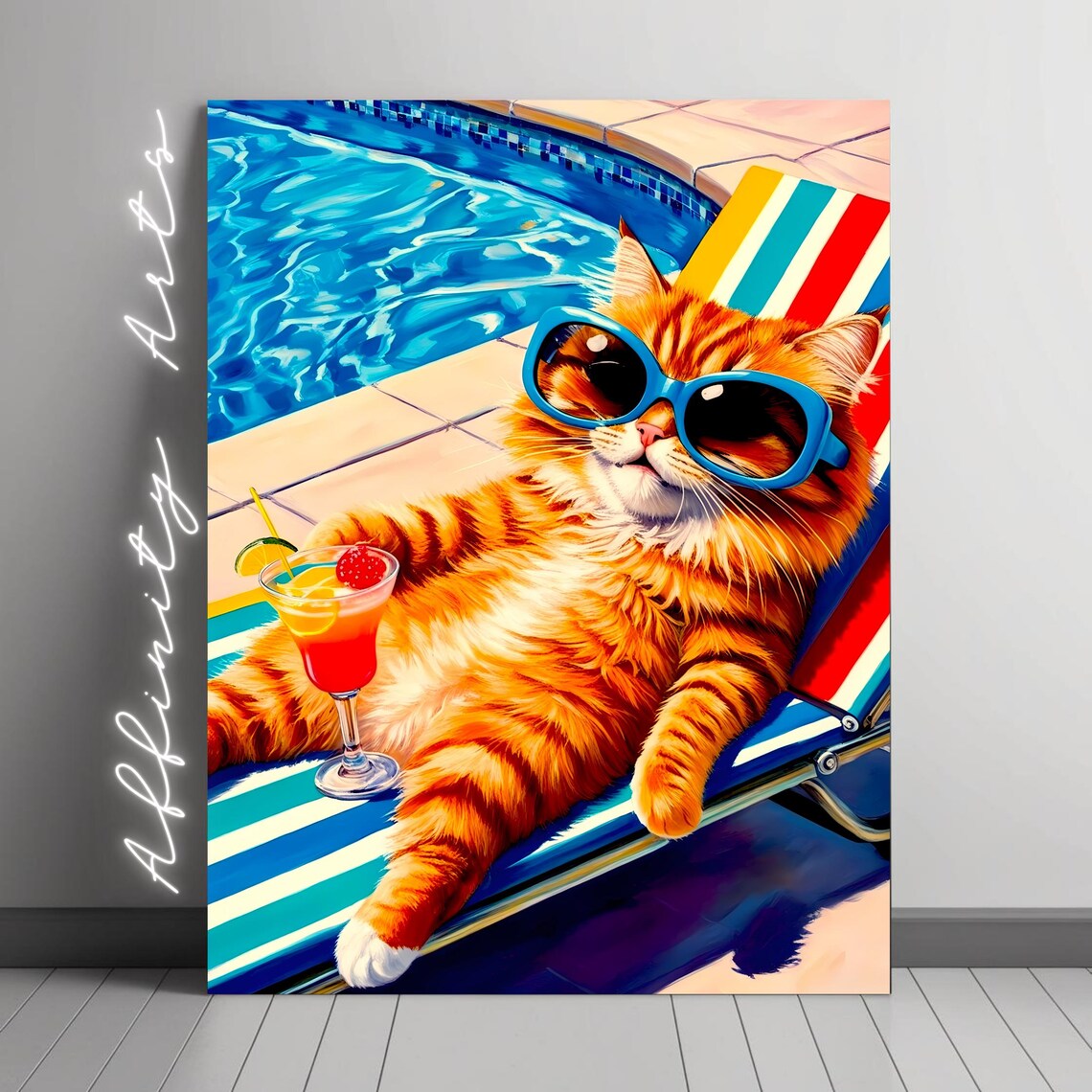 Poolside Cat Funny Summer Cat Art Print