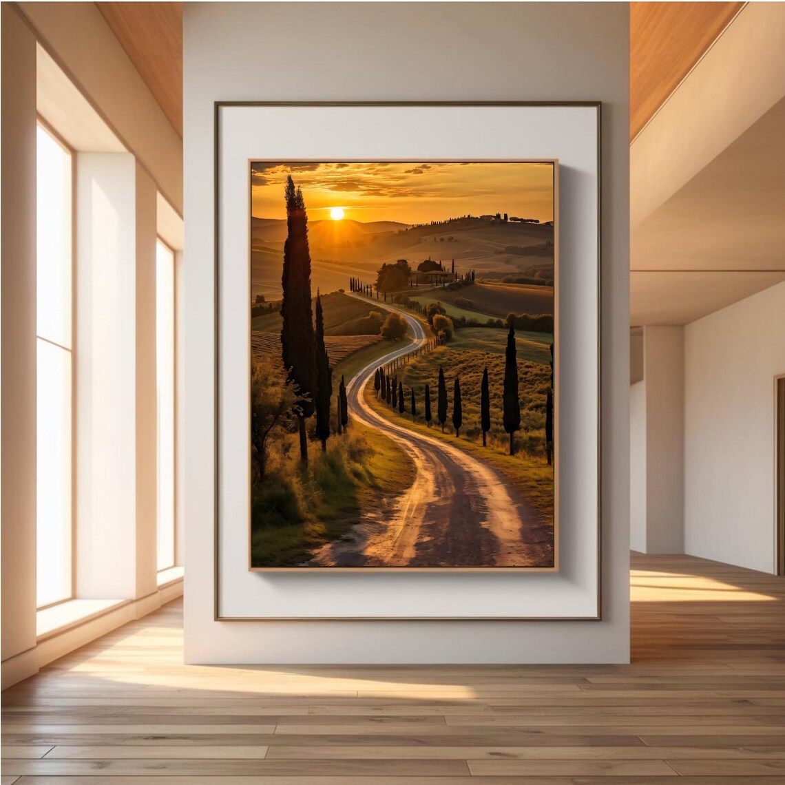 Tuscany Sunset Road, Scenic Landscape Art Print - Image 3