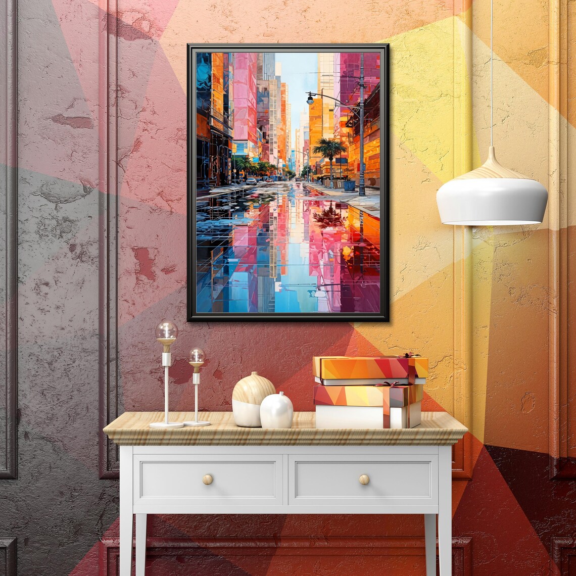 Colorful City Street Reflection, Modern Urban Painting - Image 3