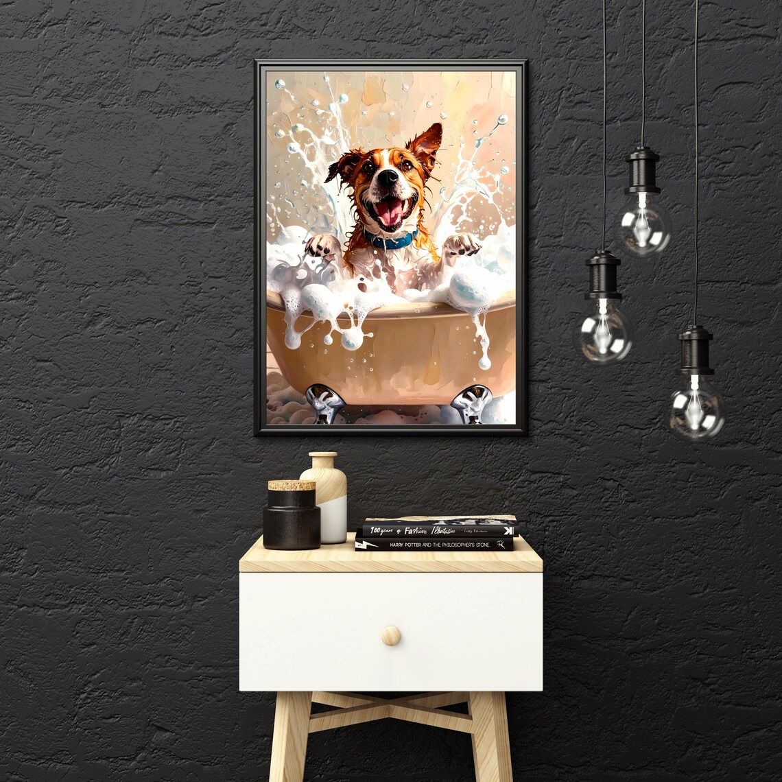 Dog Bath Art Print, Funny Impressionist Pet Painting - Image 2