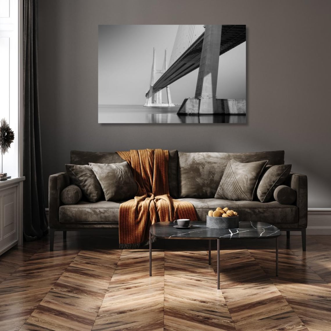 Architectural Elegance, Monochrome Bridge Minimalist Art Print - Image 3