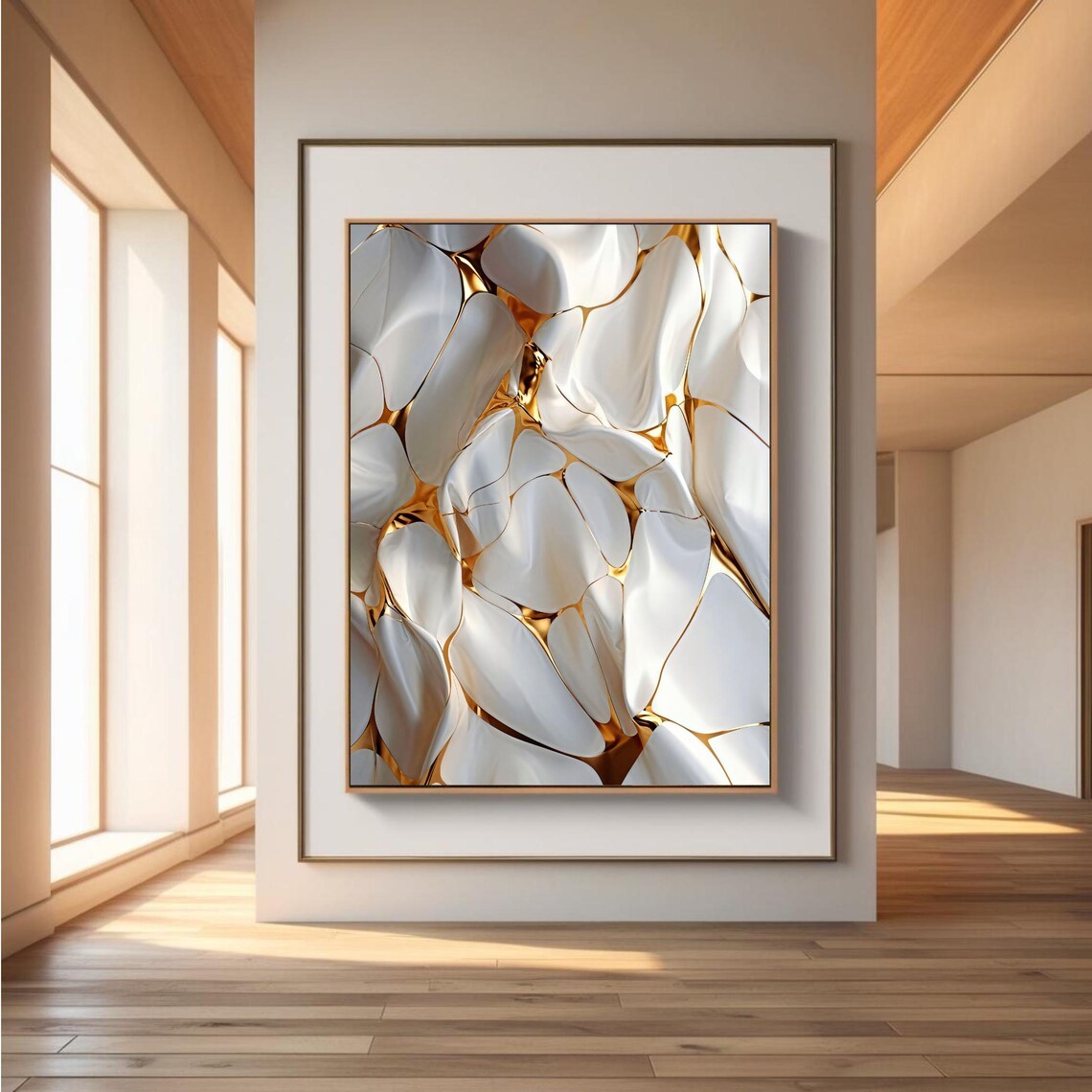 Modern Abstract Gold And White Fluid Design - Image 3