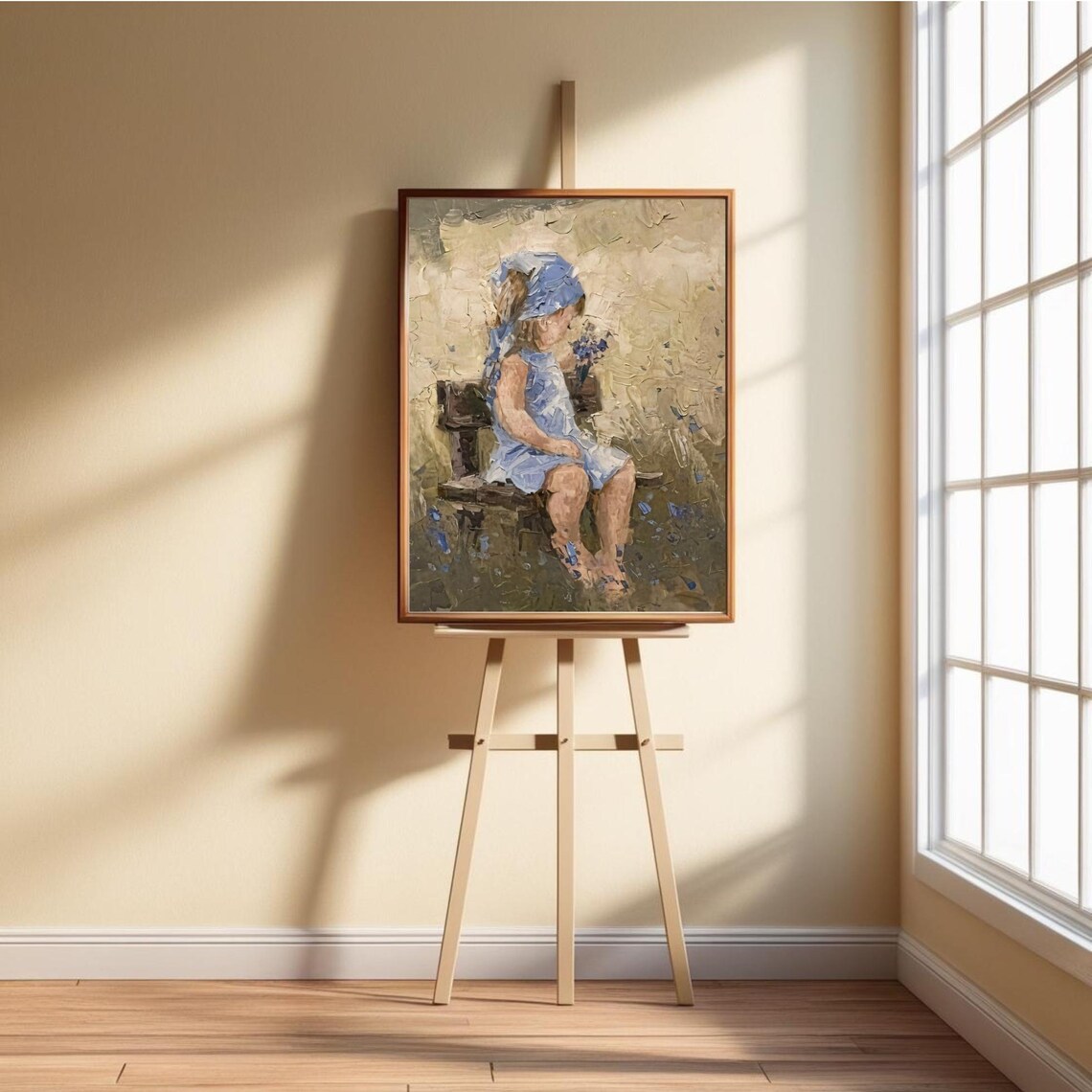 Girl In Blue Dress With Flowers, Impressionist Art Print - Image 4