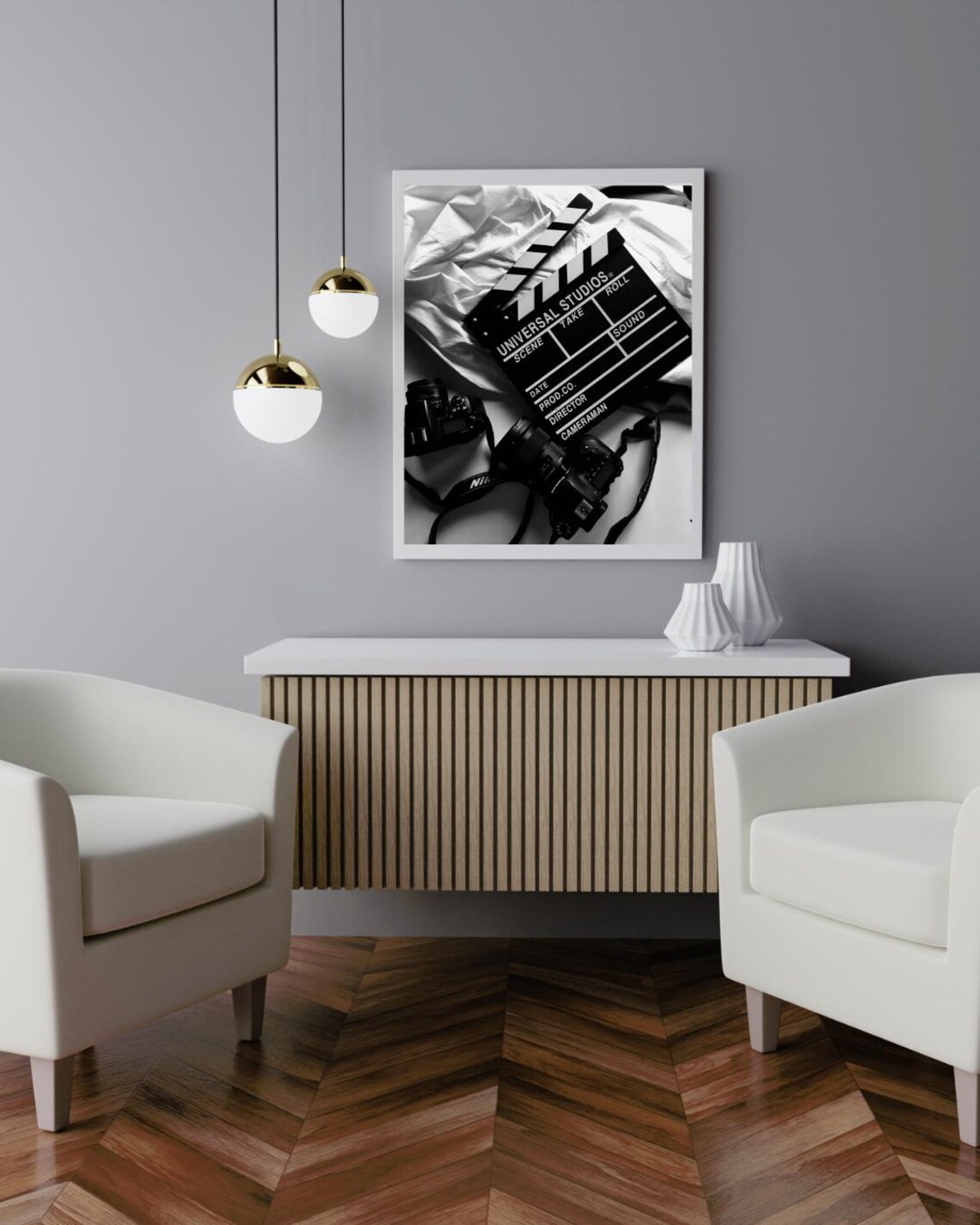 Black And White Film Slate With Cameras, Cinematic Art Print - Image 4