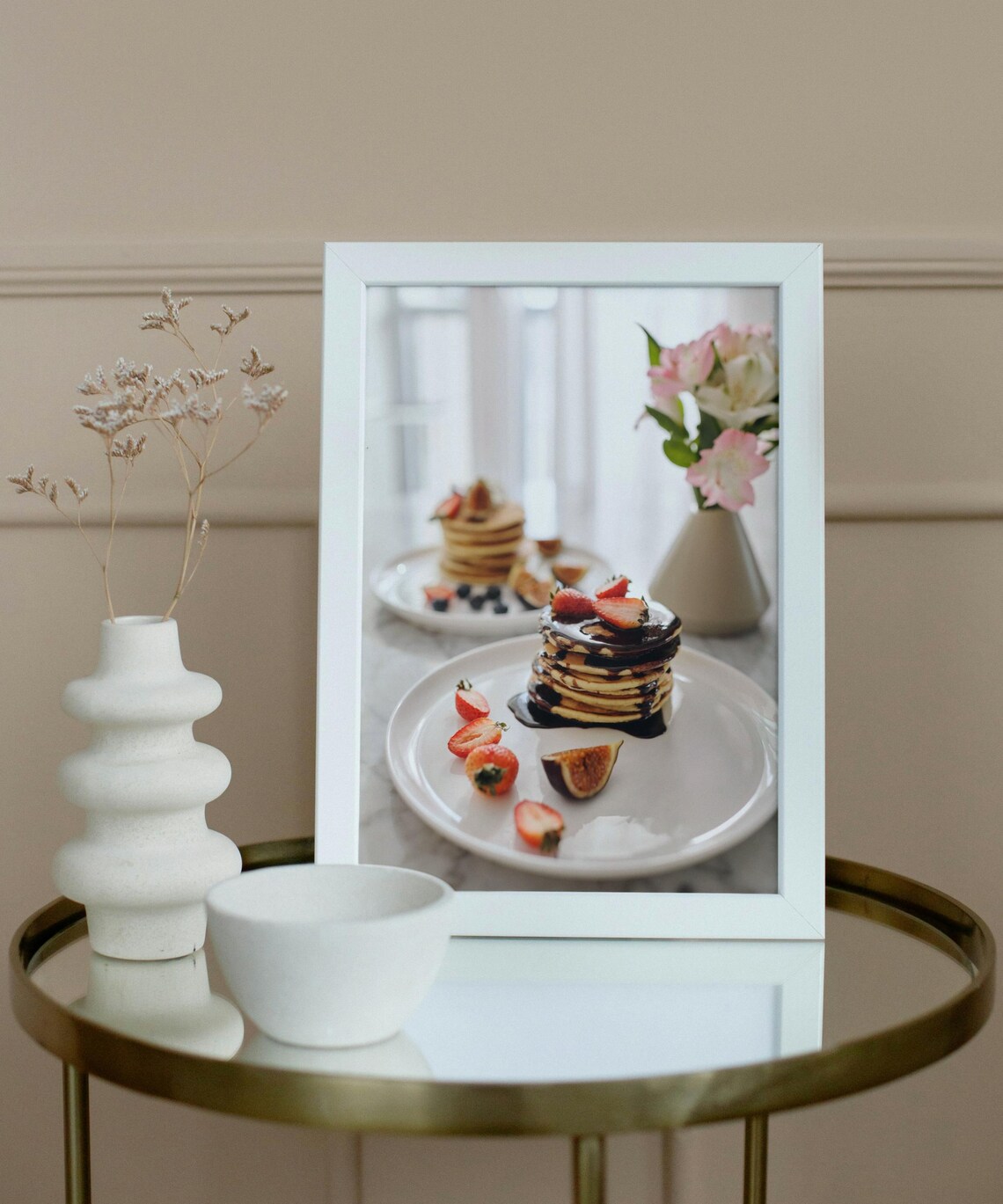 Elegant Pancakes With Chocolate Sauce, Fruit Art Print - Image 3