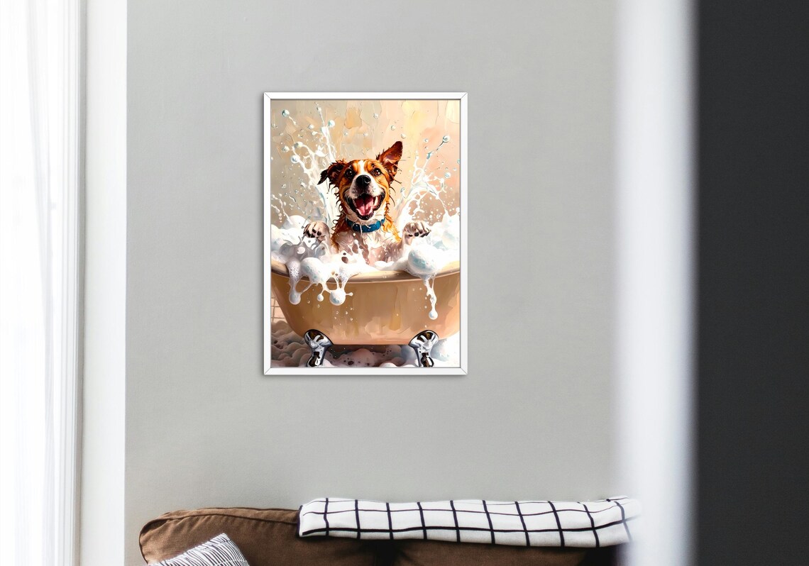 Dog Bath Art Print, Funny Impressionist Pet Painting - Image 3
