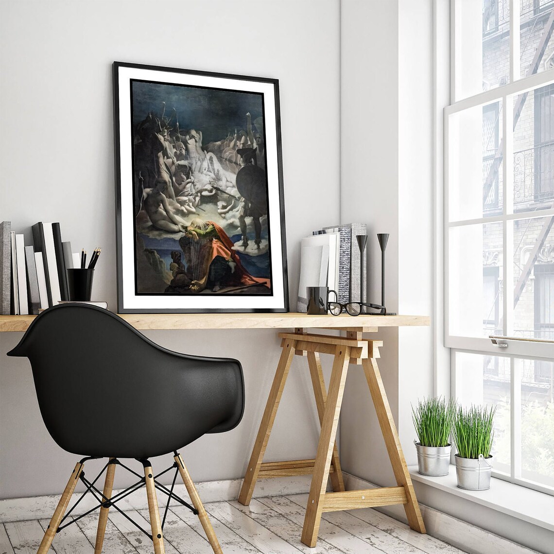Dream of Ossian Slumbering Harpist Spectral Warriors Painting Poster - Image 2